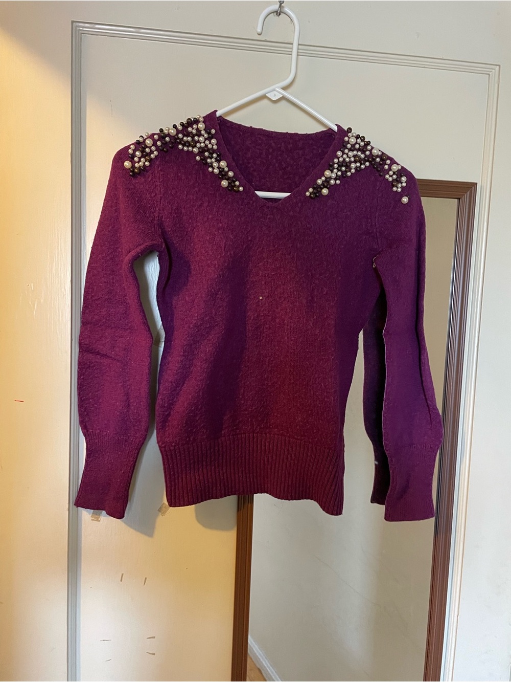 Embellished Purple V-Neck Women's Sweater